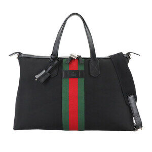 Gucci Duffle Bag, 2-way Tote/Shoulder Nylon Canvas and Leather, Black, 359261...